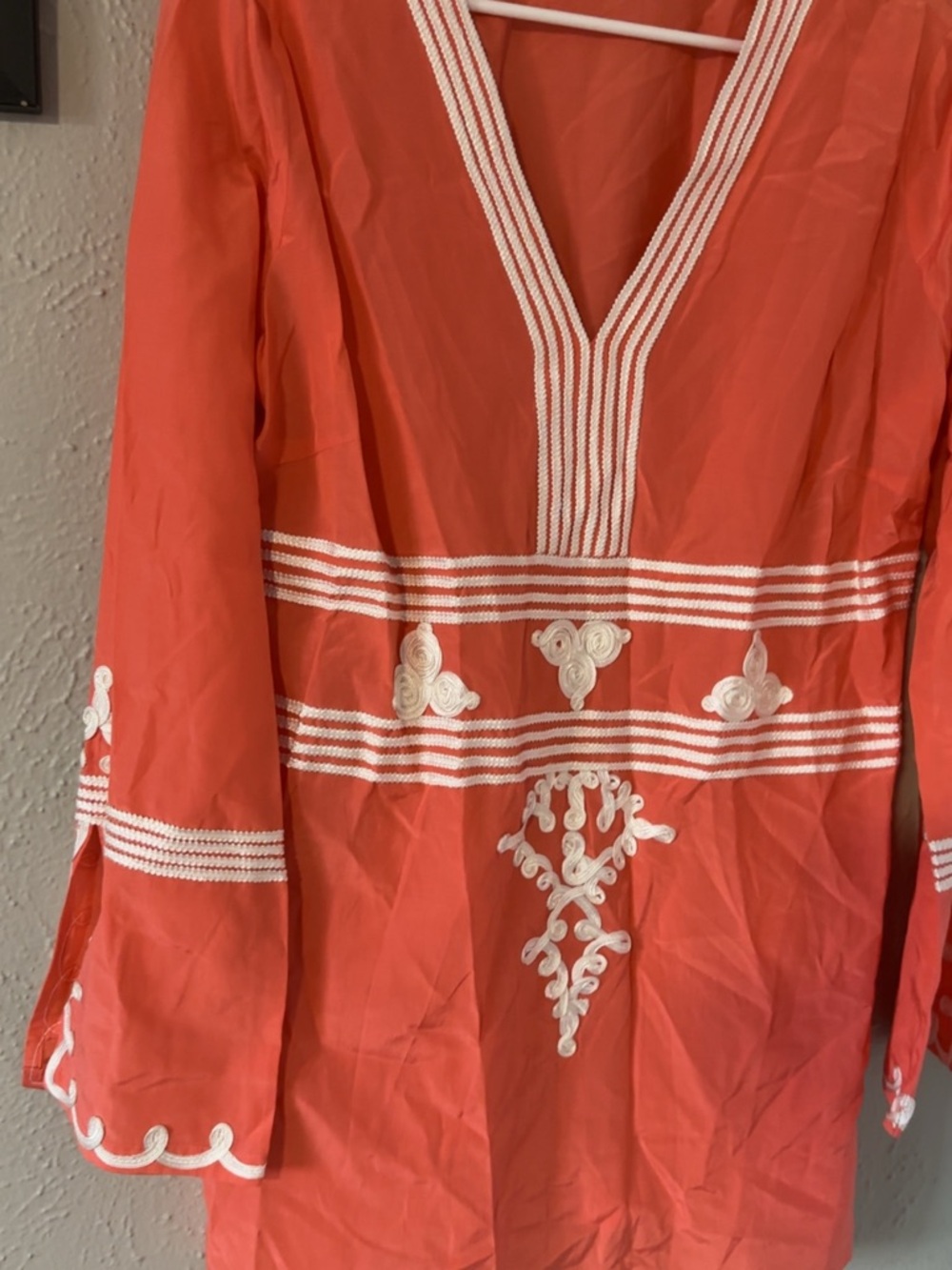 J Mc Laughlin Coral Embroidered V-Neck Tunic with White Trim